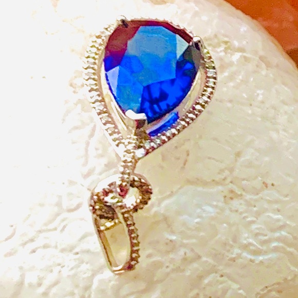 Jewelry - Sapphire Teardrop Pave 925Silver Pendant